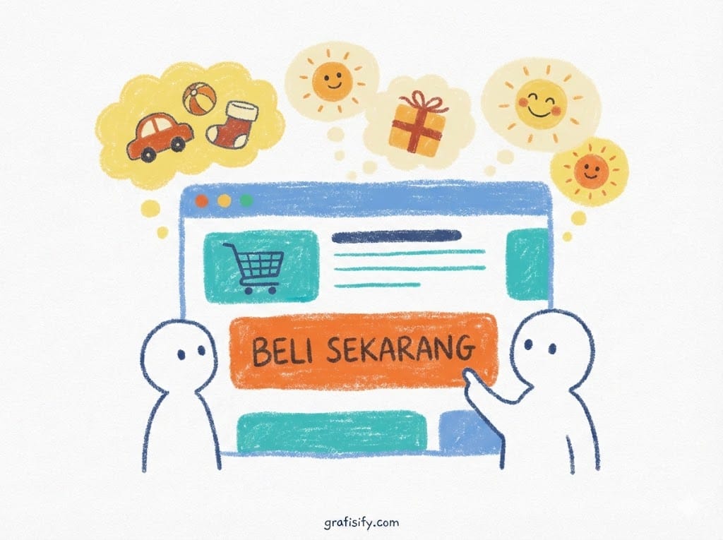 Tombol CTA oranye terang pada latar belakang putih aplikasi belanja