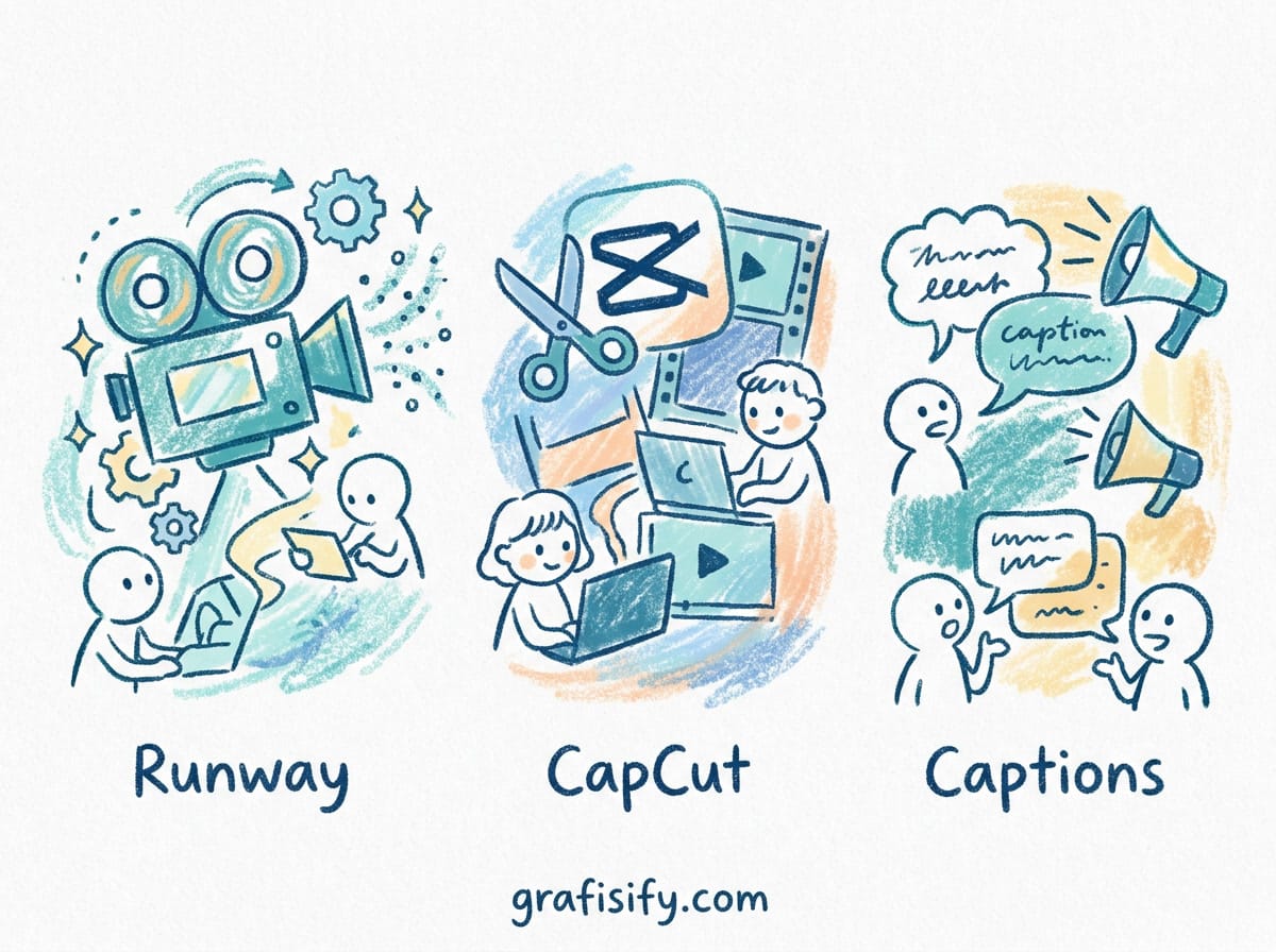 Pilih Editor Video AI: Runway vs CapCut vs Captions